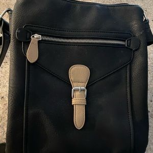 NWOTS black/tan bag!  Extra long strap!  Zippers, pockets, snaps!